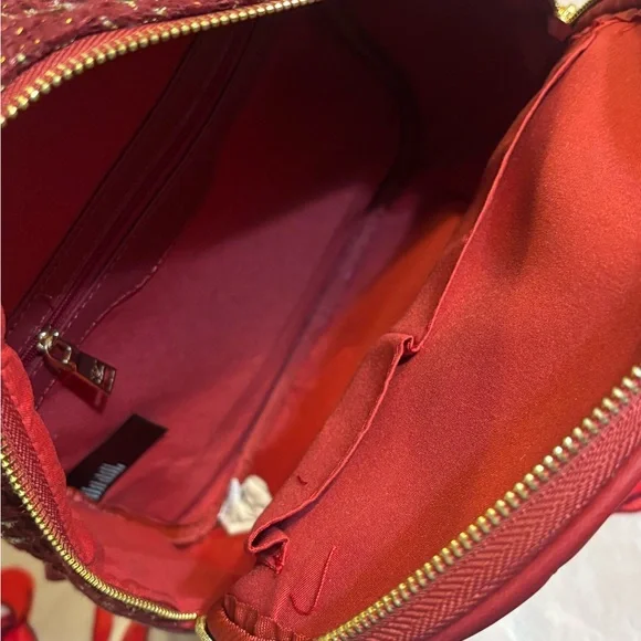 Badgley Mischka red and gold tweed backpack with gold studs - Picture 3 of 9